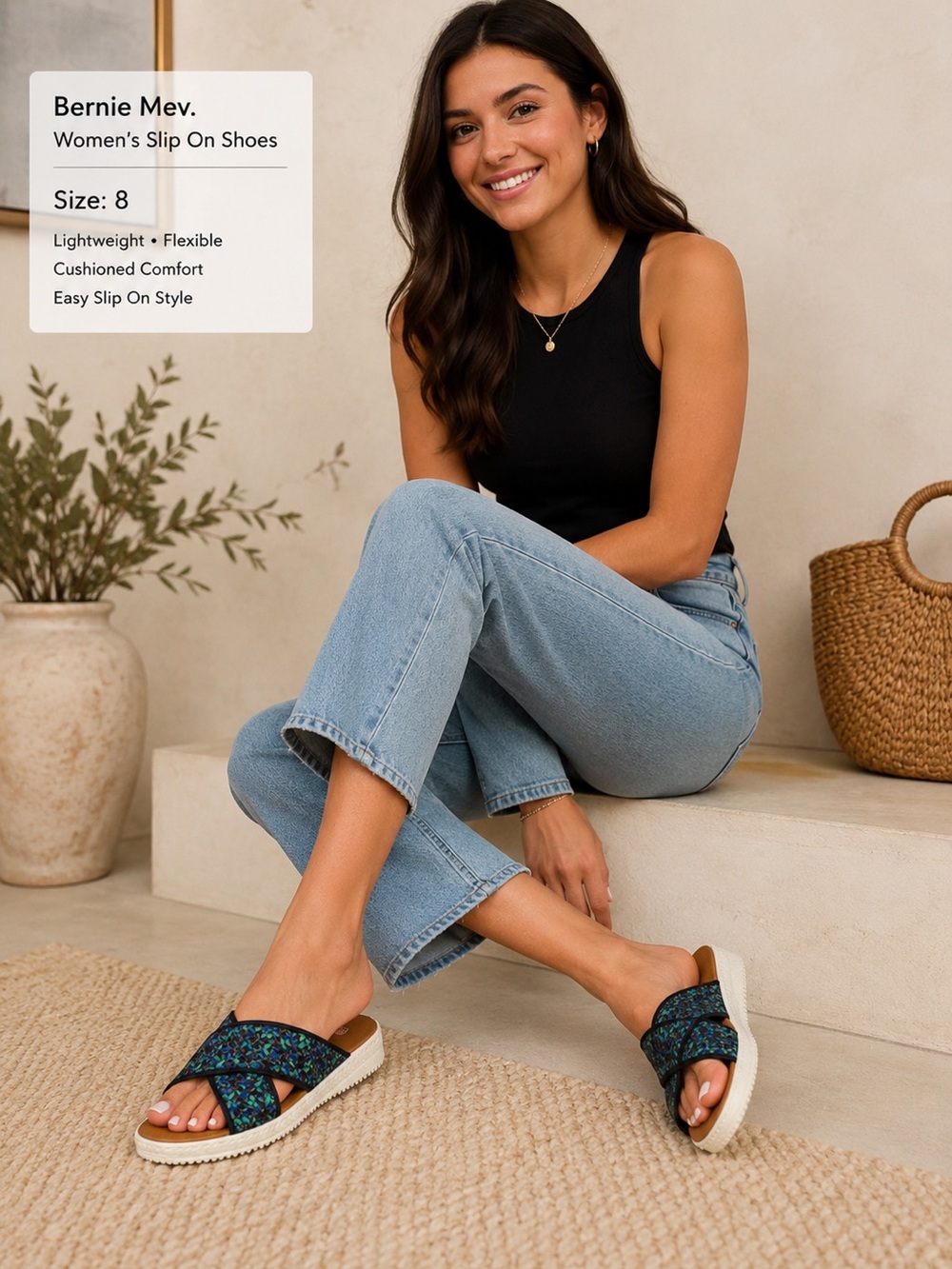 NEW Bernie Mev Size 8 (39) Avon Slip on Memory Foam Sandals Peacock color